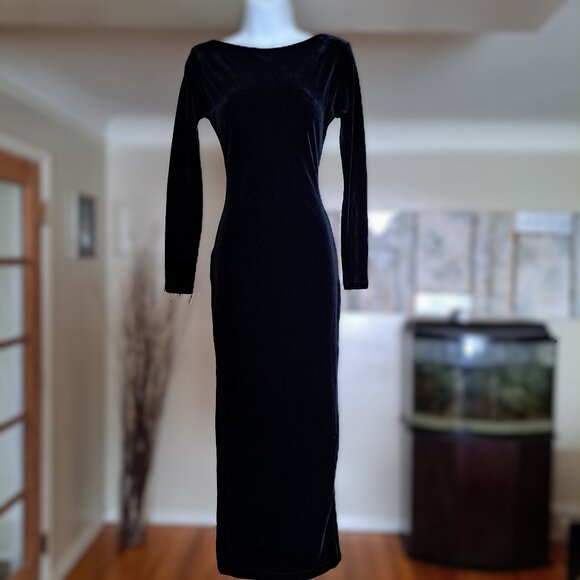 🖤 CACHE’ Black Velvet Bodycon Dress – Size Small Evening Wear Formal 🖤 - Picture 2 of 4